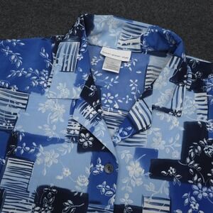 Susan Graver Womens 3X Blue Floral Patchwork‎ Button Up Shirt Relaxed